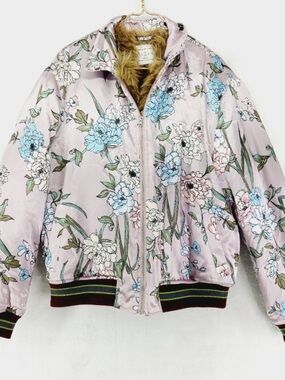 Urban Outfitters Pastel Pink Faux Fur Lined Floral Bomber Jacket L